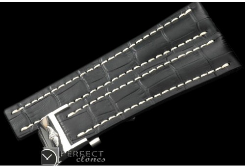 BLA00102 Leather strap Black W/Deployant - For 42 - 45mm watche