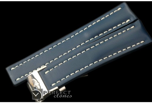 BLA00103 Leather strap Blue W/Deployant - For 42 - 45mm watches