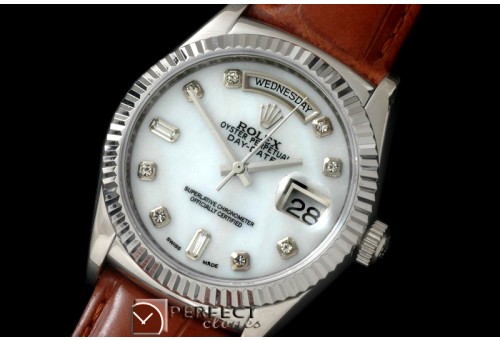 RLDDS60026L DayDate Fluted M-Wht Diam SS/LE Asian Eta 2836
