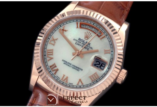RLDDR60016L DayDate Fluted M-White Roman RG/LE Asian 2836