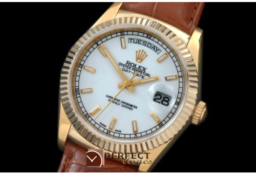 RLDDF60001L DayDate Fluted White YG/LE Asian 2836