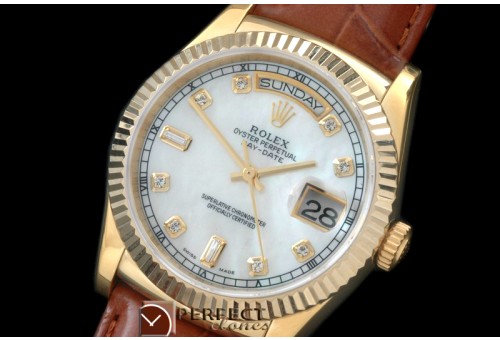 RLDDF60021L DayDate Fluted White Diam YG/LE Asian 2836