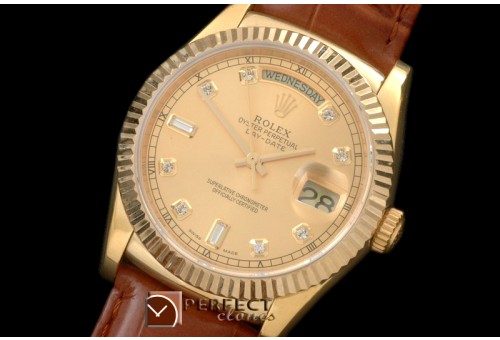 RLDDF60125L DayDate Fluted Gold Diam YG/LE Asian 2813
