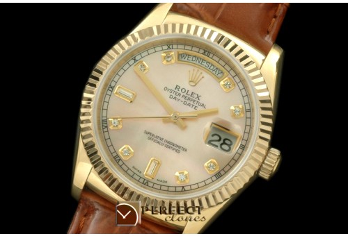 RLDDF60129L DayDate Fluted M-Gold Diam YG/LE Asian 2813