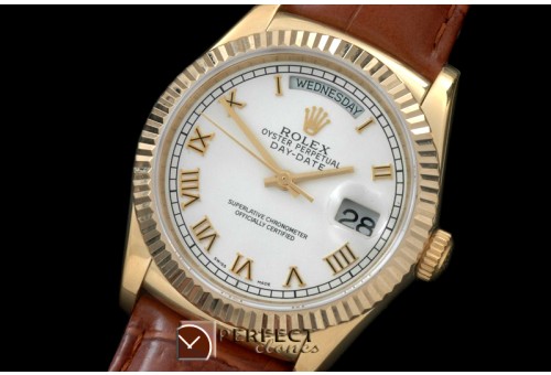 RLDDF60011L DayDate Fluted White Roman YG/LE Asian 2836