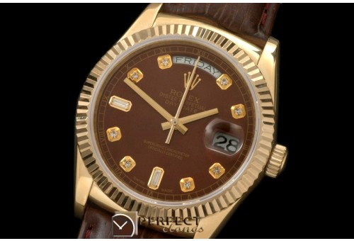 RLDDF60027L DayDate Fluted Brown Diam YG/LE Asian 2836