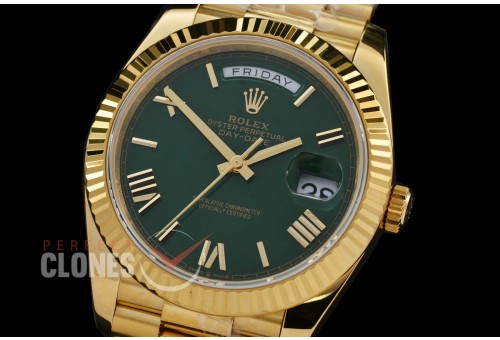 0.0 0 0 0 R40DDF00526 QF Extra Weighted Daydate 40mm 228238 904 Steel YG/YG Fluted Bez Olive Green Roman VR 3255