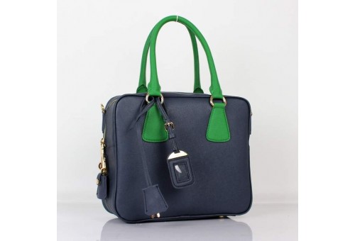 PR0757-2 BL0757 Saffiano Leather Boston Bag Blue/Green
