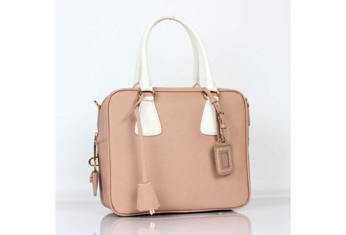PR0757-3 BL0757 Saffiano Leather Boston Bag Apricot/White
