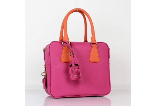 PR0757-5 BL0757 Saffiano Leather Boston Bag Peach Red/Papaya