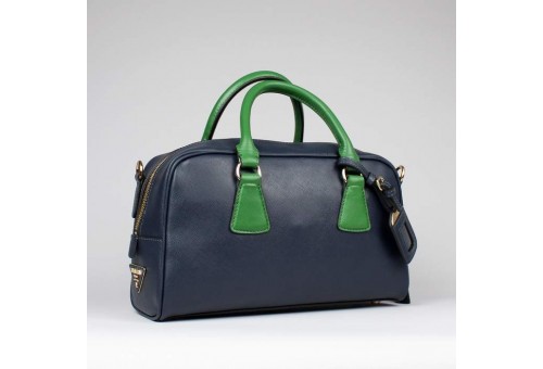 PR0758-2 BL0758 Saffiano Leather Boston Bag Blue/Green