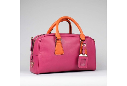 PR0758-4 BL0758 Saffiano Leather Boston Bag Peach Red/Papaya