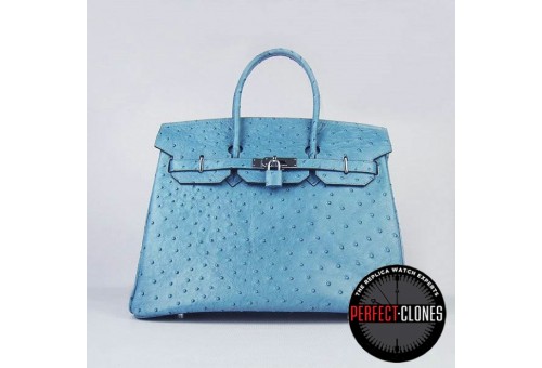 HE-35-1077 Birkin 35cm Mid Blue - Ostrich