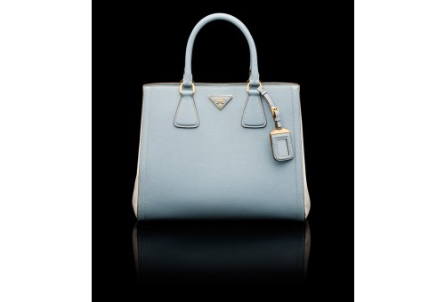 PR2438-2 B2438 Saffiano Leather Tote Light Blue/White