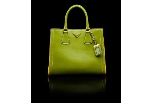 PR2438-5 B2438 Saffiano Leather Tote Green/Yellow