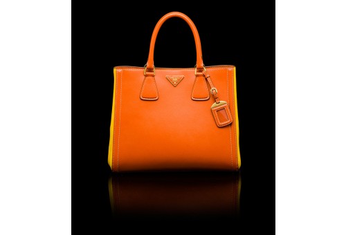 PR2438-7 B2438 Saffiano Leather Tote Papaya/Yellow