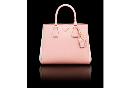 PR2438-8 B2438 Saffiano Leather Tote Pink/White