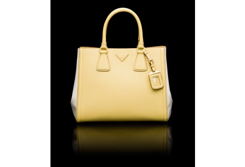 PR2438-9 B2438 Saffiano Leather Tote Yellow/White