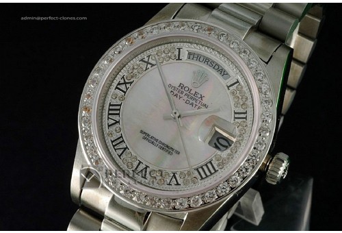 RLDDS10002 SS, MOP White Diamond Dial Roman Markers Dia Bez