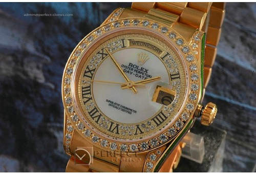 RLDDF10021 Full Gold Mop/Roman/Diamond Dial Full Diamond Eta2836