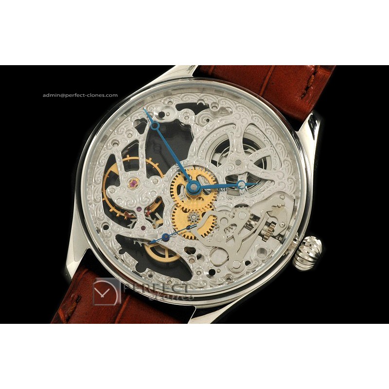IW01002 F A Jones SS Decorated Skeleton Dial Decorated Bridges U