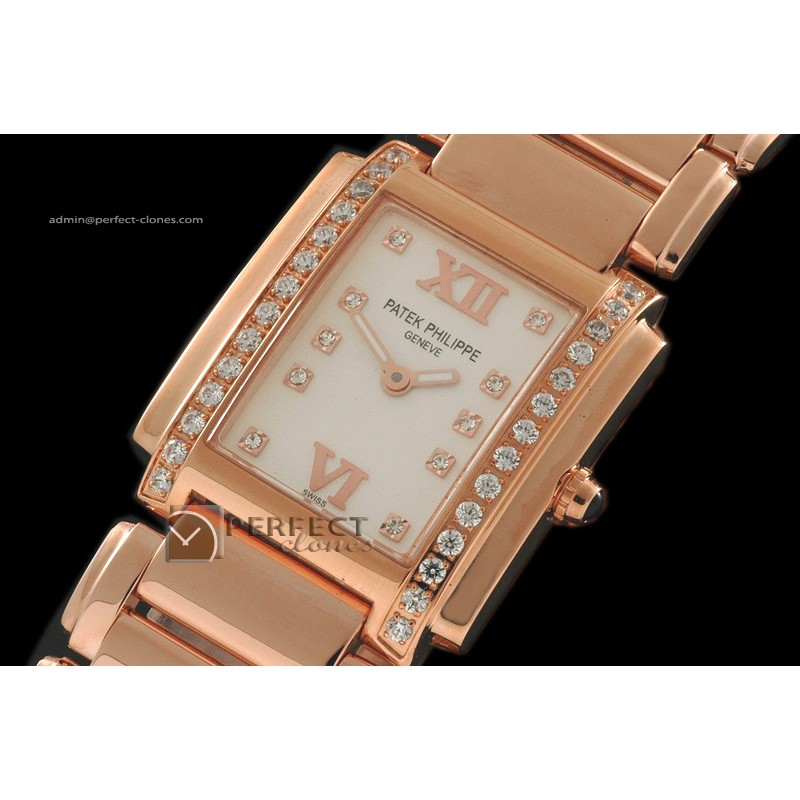 PP01022 Ladies 24 Hours Single Diamonds RG MOP Wht Swiss Quartz