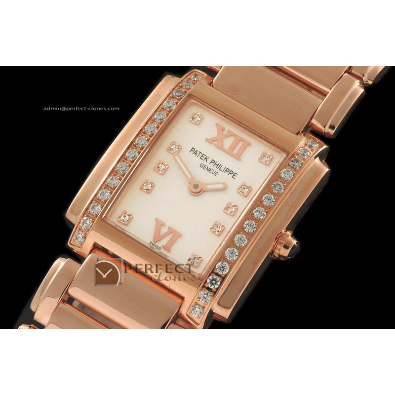 PP01024 Ladies 24 Hours Single Diamonds RG Pearl MOP Wht Swiss Q