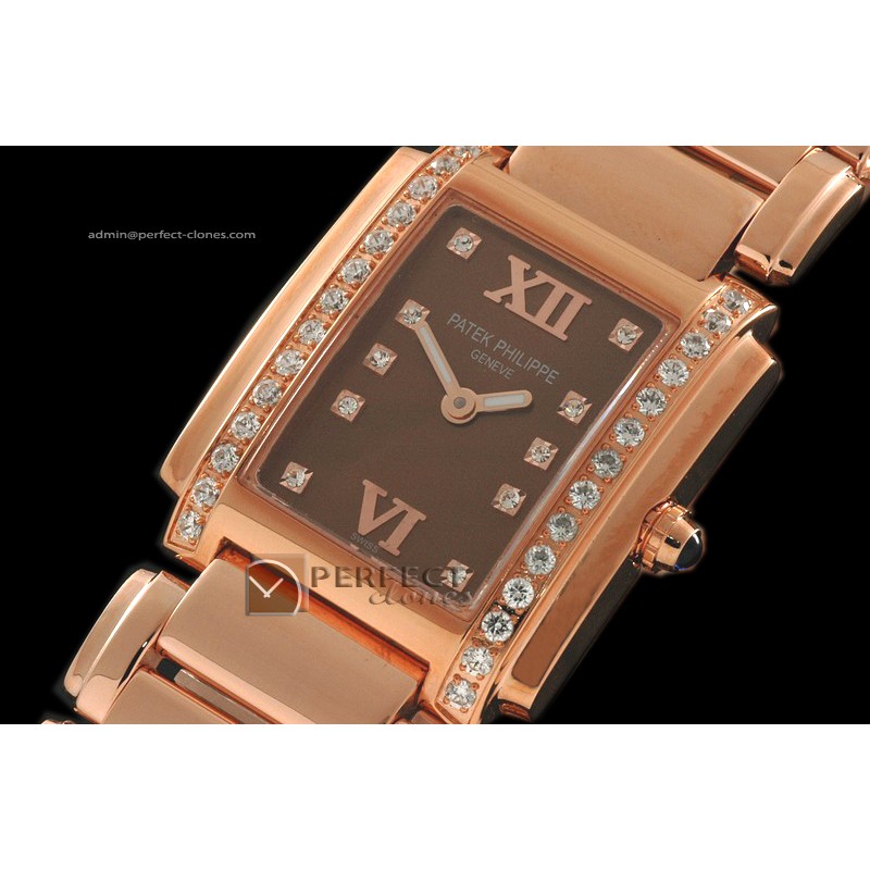 PP01023 Ladies 24 Hours Single Diamonds RG Chocolate Swiss Quart