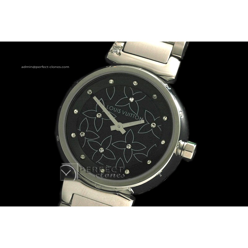 LV10013 Tambour Ladies Lovely Diamonds SS Black Dial