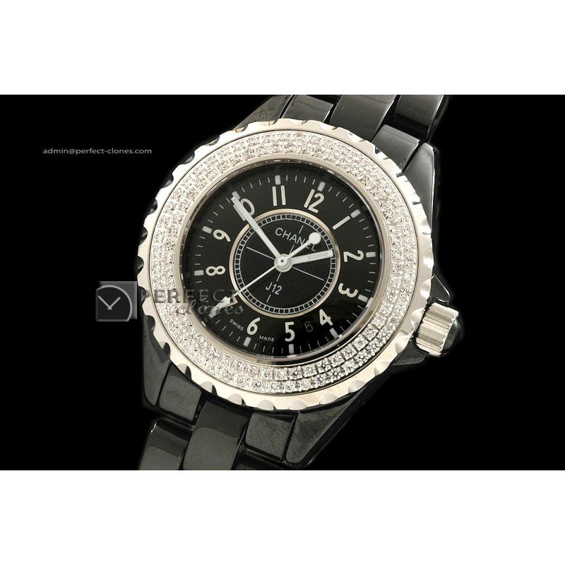 CHA10014 J12 Black Ceramic Diamonds Ladies Japanese Quartz