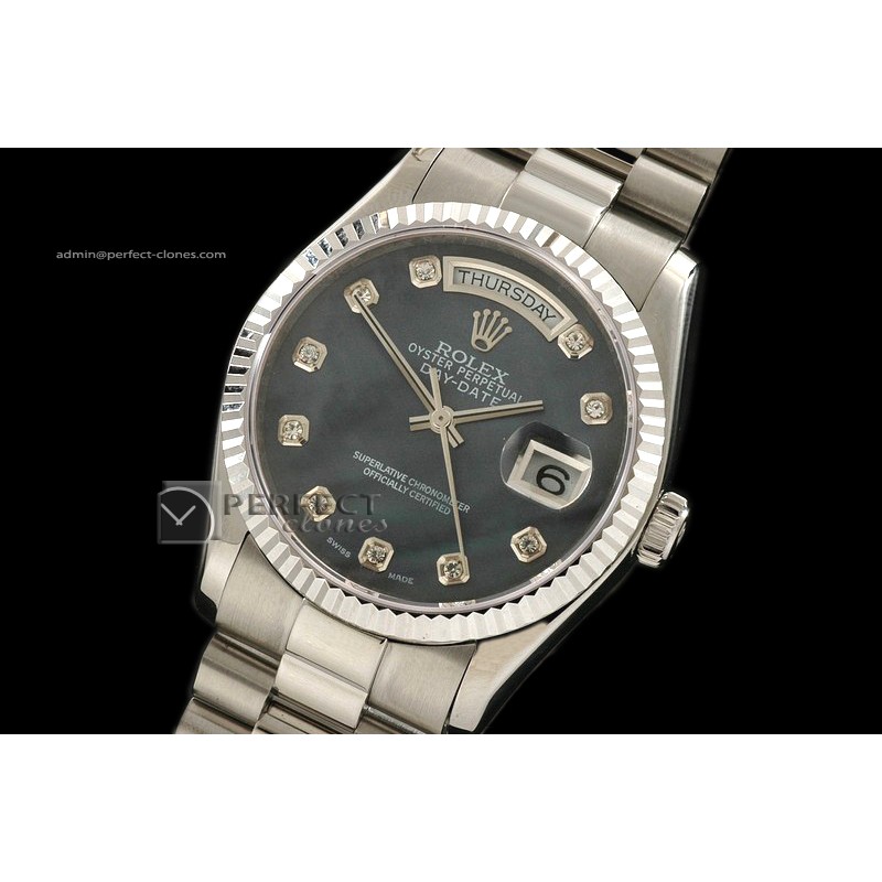 RLDDS03028 SS President MOP Grey Diamonds Swiss Eta 2836-2