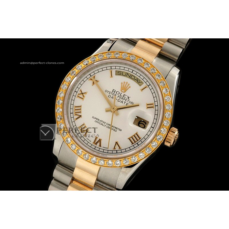 RLDDT10002 14K Wrapped TT White Dial Diam Bez Roman Markers Eta