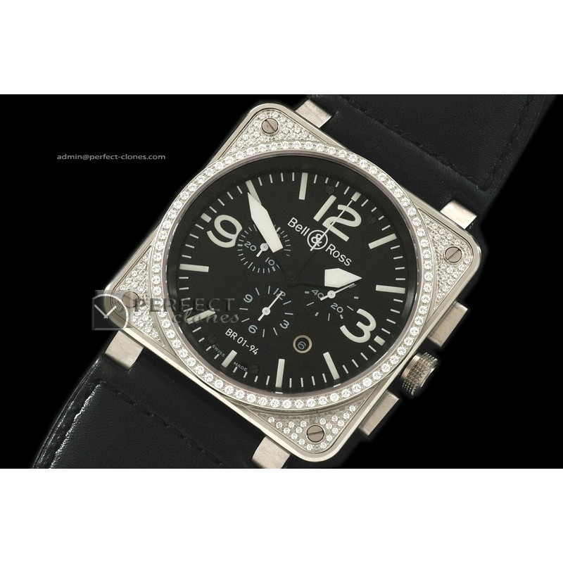 BO10016 BR Instrument 01-94 Chrono SS Black/Diams 46mm Swiss Qtz