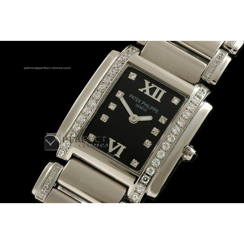PP01011 Ladies 24 Hours Single/Band Diamonds SS Black Swiss Qtz