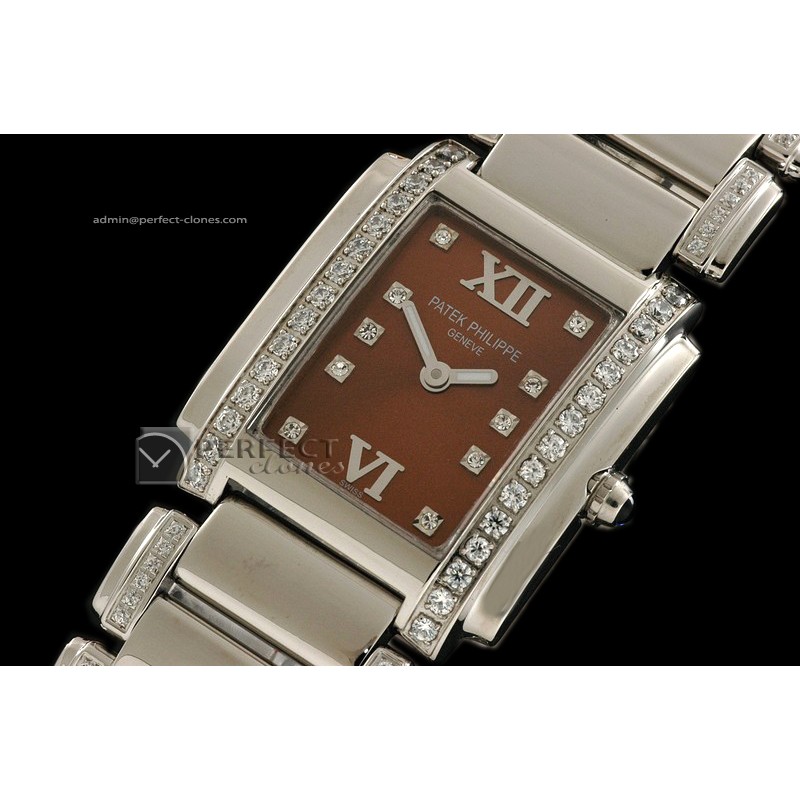 PP0101Ladies 24 Hours Single/Band Diamonds SS Choc Swiss Qtz