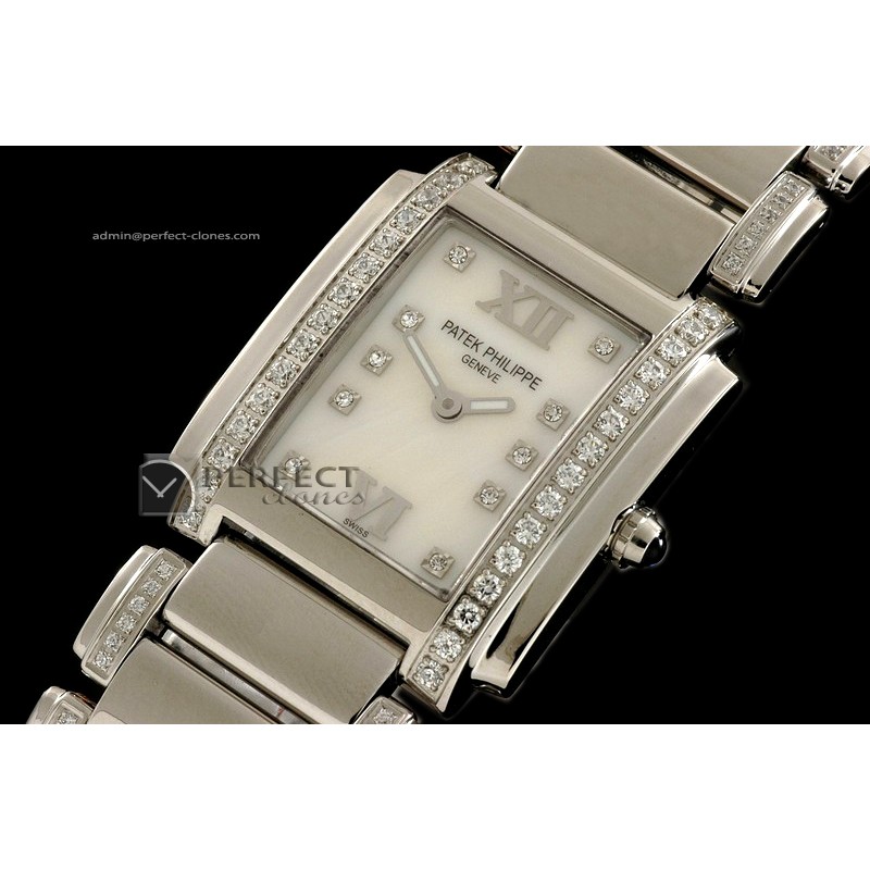 PP01009 Ladies 24 Hours Single/Band Diamonds SS M/Wht Swiss Qtz