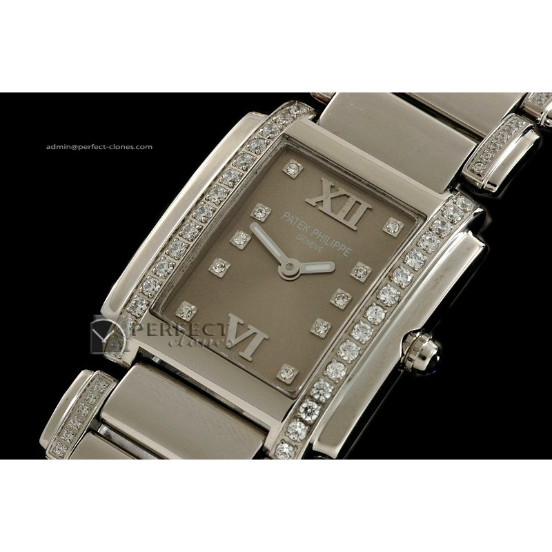PP01008 Ladies 24 Hours Single/Band Diamonds SS Grey Swiss Qtz