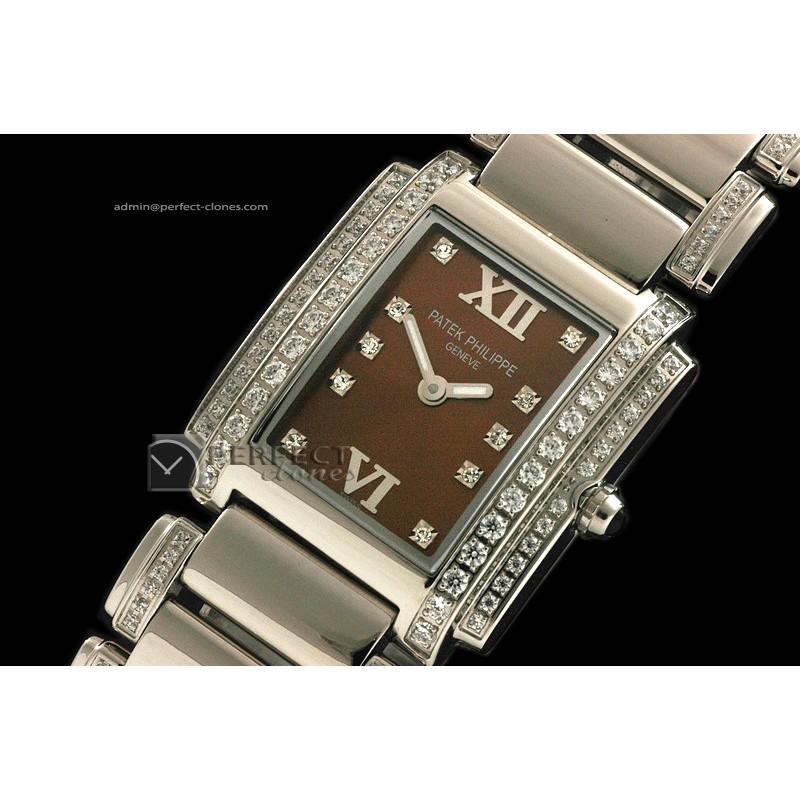 PP01033 Ladies 24 Hours Double/Band Diamonds SS Choc Swiss Qtz