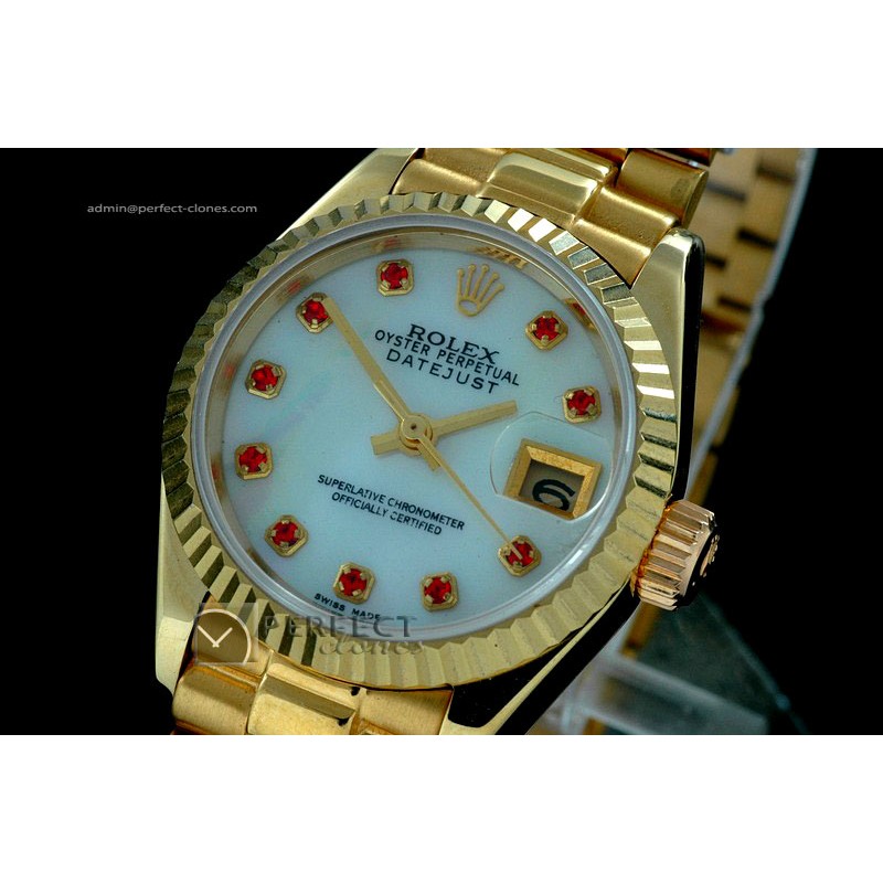 RDJLF10009 FG MOP White Dial Ruby Markers Eta 2671-2