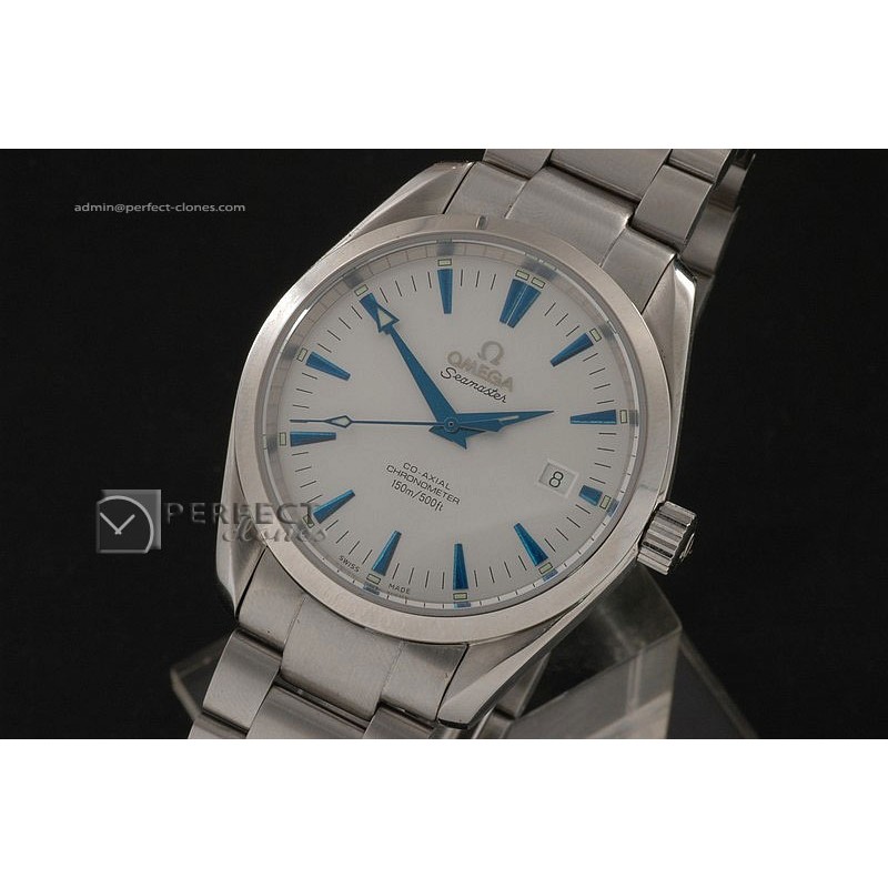 OMSE10015 Aqua Terra Co-Axial Man SS White Blue Markers Eta 2892