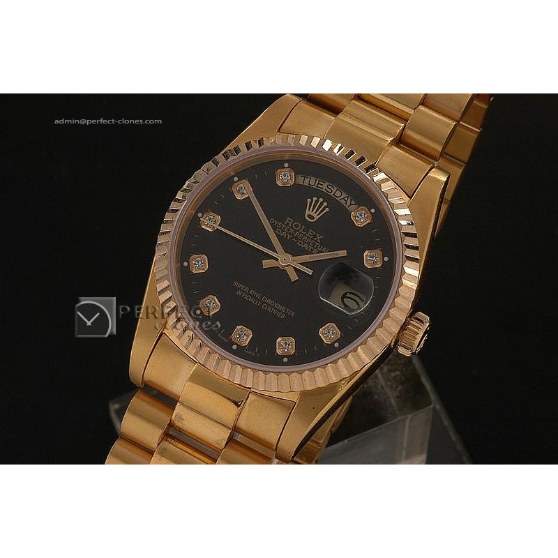 RLDDF10006 Full Gold Black Dial Diamond Markers Eta 2836-2