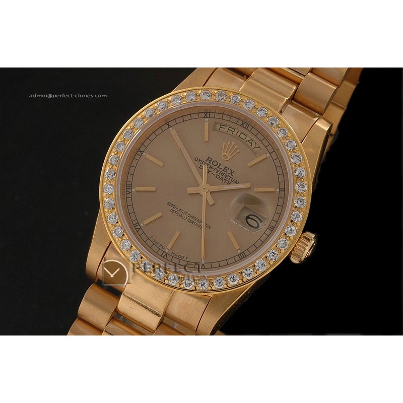 RLDDF1002Full Gold Gold Dial Diamond Bez/Stk Markers 2836-2