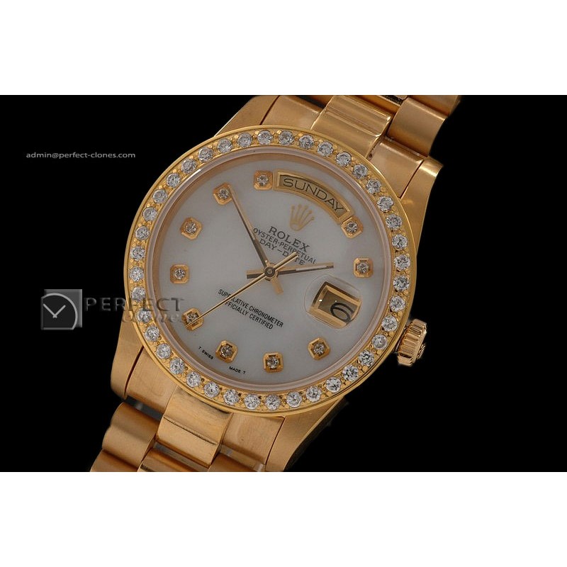 RLDDF10023 Full Gold MOP White Dial Diamond Bez/Markers Eta 2836