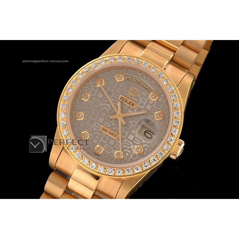 RLDDF10025 Full Gold Jub Grey Dial Diamond Bez/Markers Eta 2836