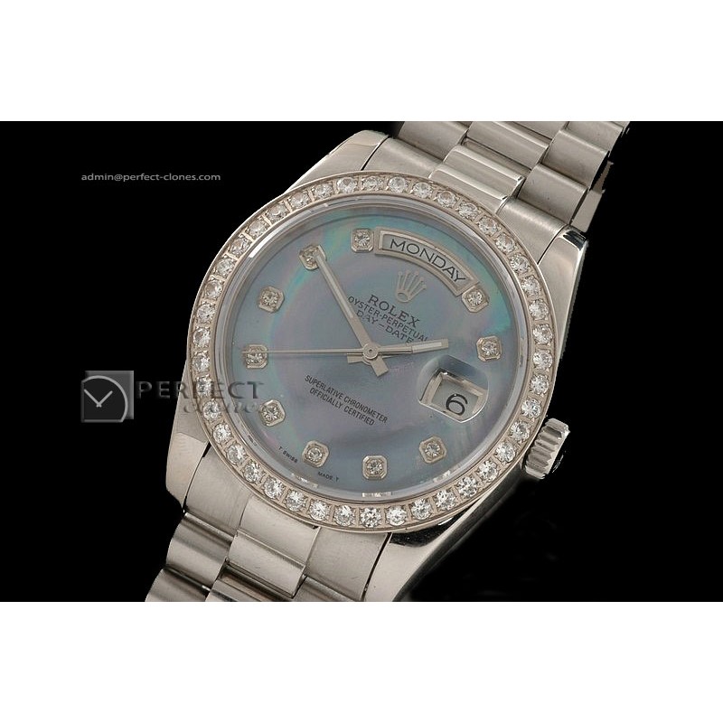 RLDDS10027 SS MOP Blue Diamonds Markers/Bezel Swiss Eta 2836-2
