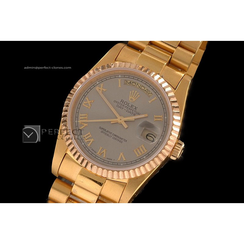 RLDDF1001Full Gold Grey Dial Roman Markers Eta 2836-2