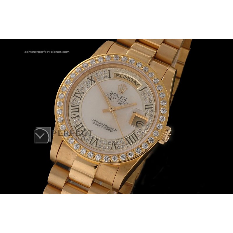 RLDDF10029 Full Gold Diamond/MOP Dial Roman Markers Eta 2836