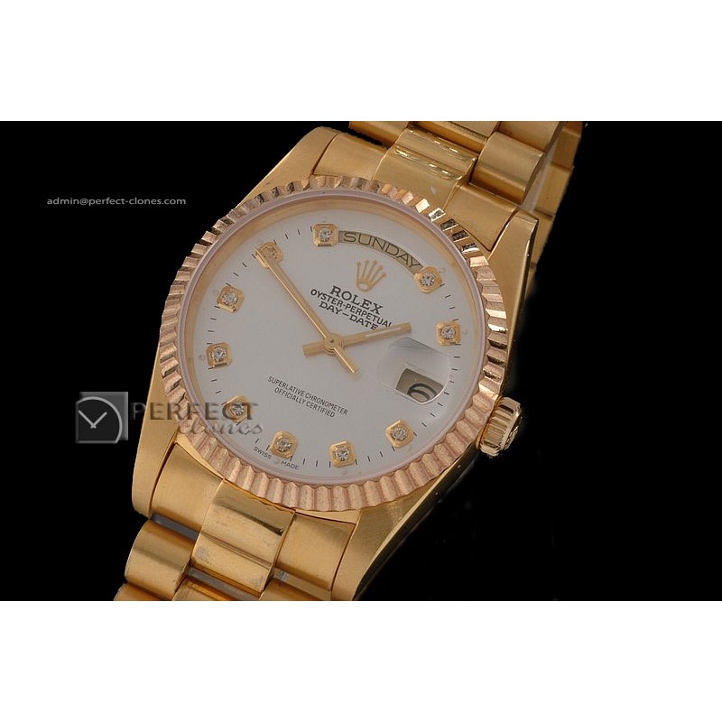 RLDDF10014 Full Gold White Dial Diamond Markers Swiss Eta 2836-2