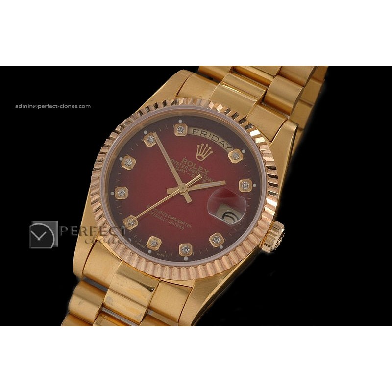 RLDDF1005Full Gold Maroon Dial Diamond Markers Swiss Eta 2836-