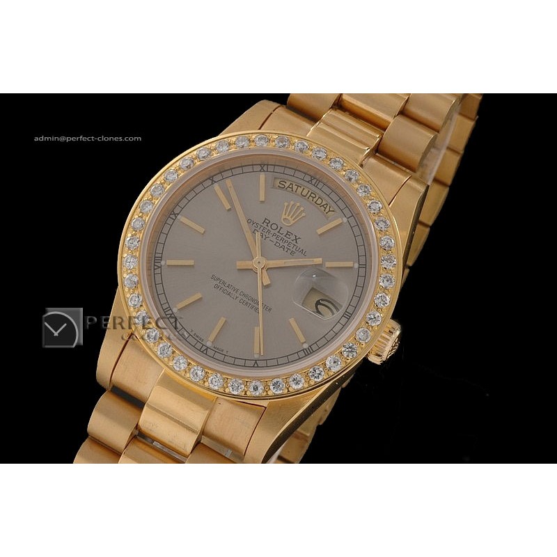 RLDDF10034 Full Gold Grey Dial Diamond Markers Diam Bez Eta 2836